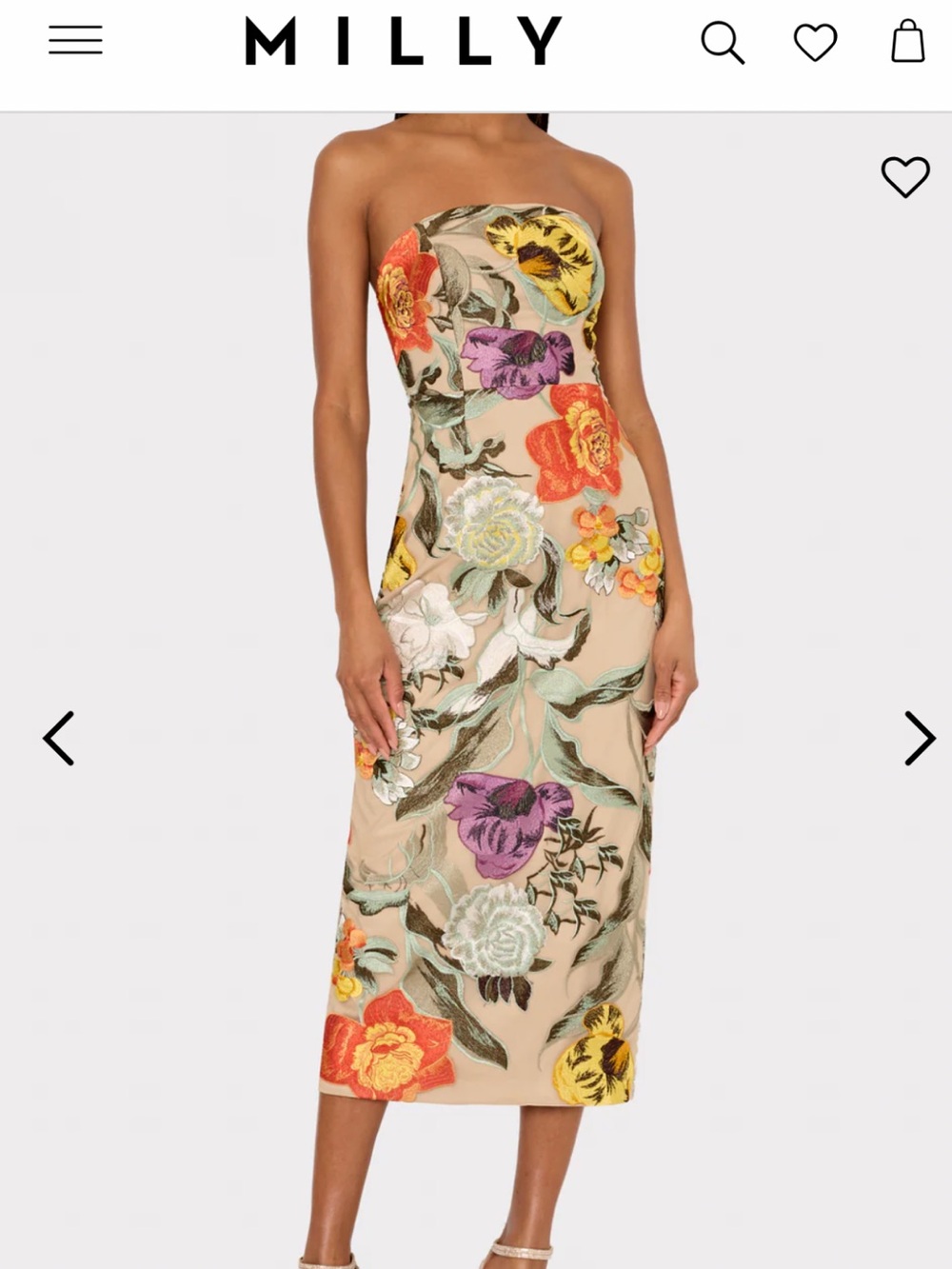 Milly Strapless Floral Embroidered Midi Dress in Beige Shiloh 4